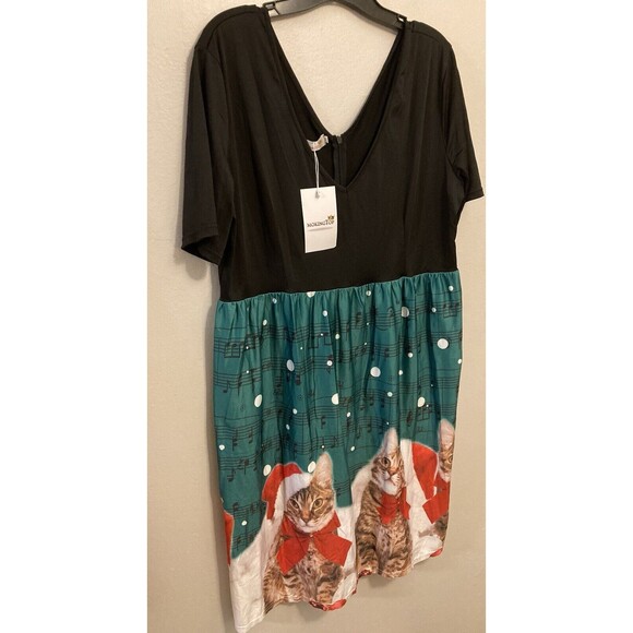 Moking Top Women's Holiday Cat Dress Knee Length Multicolor V-Neck Plus "3XL" - Picture 7 of 14